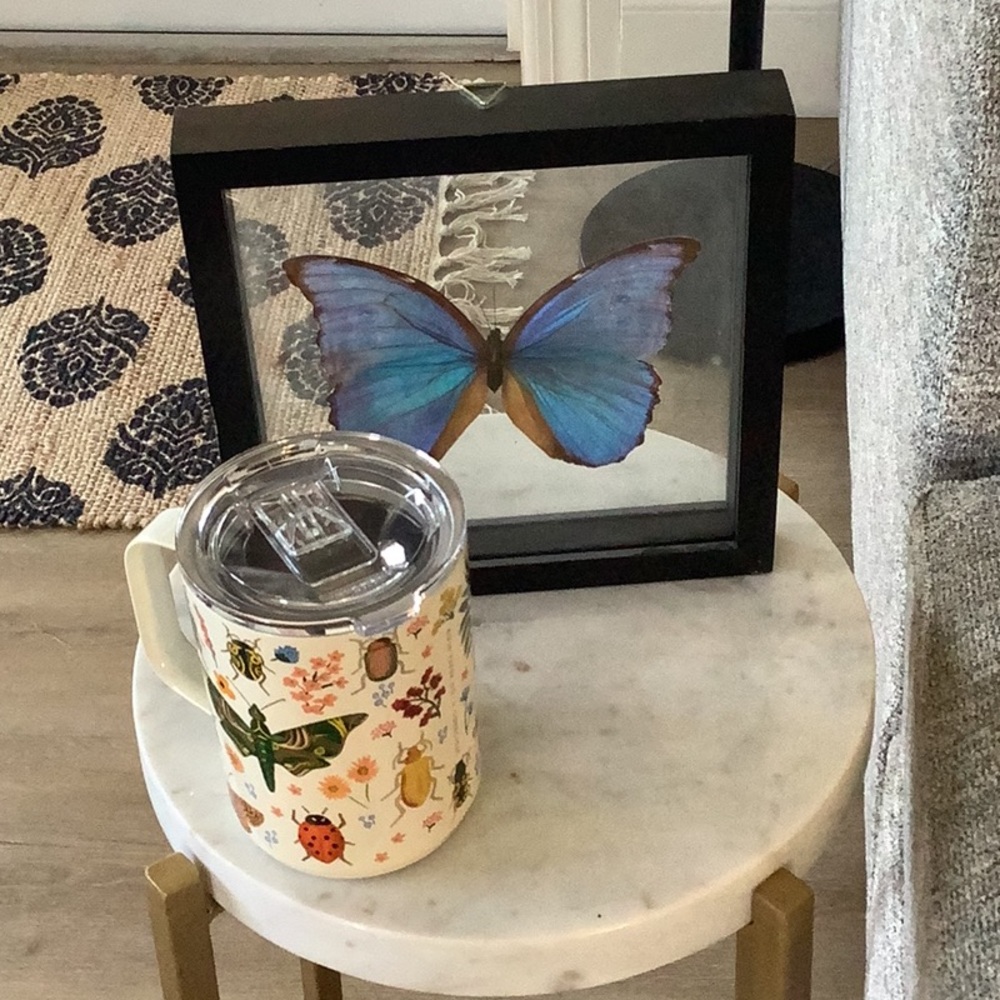 Floral & Bug Print Travel Mug - Cream Base with Colorful Accents